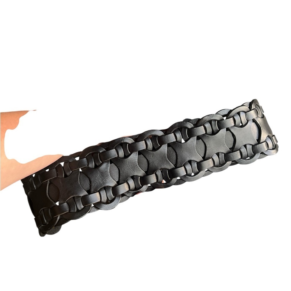 Black genuine leather 3 inch thick weaved belt - Picture 2 of 3